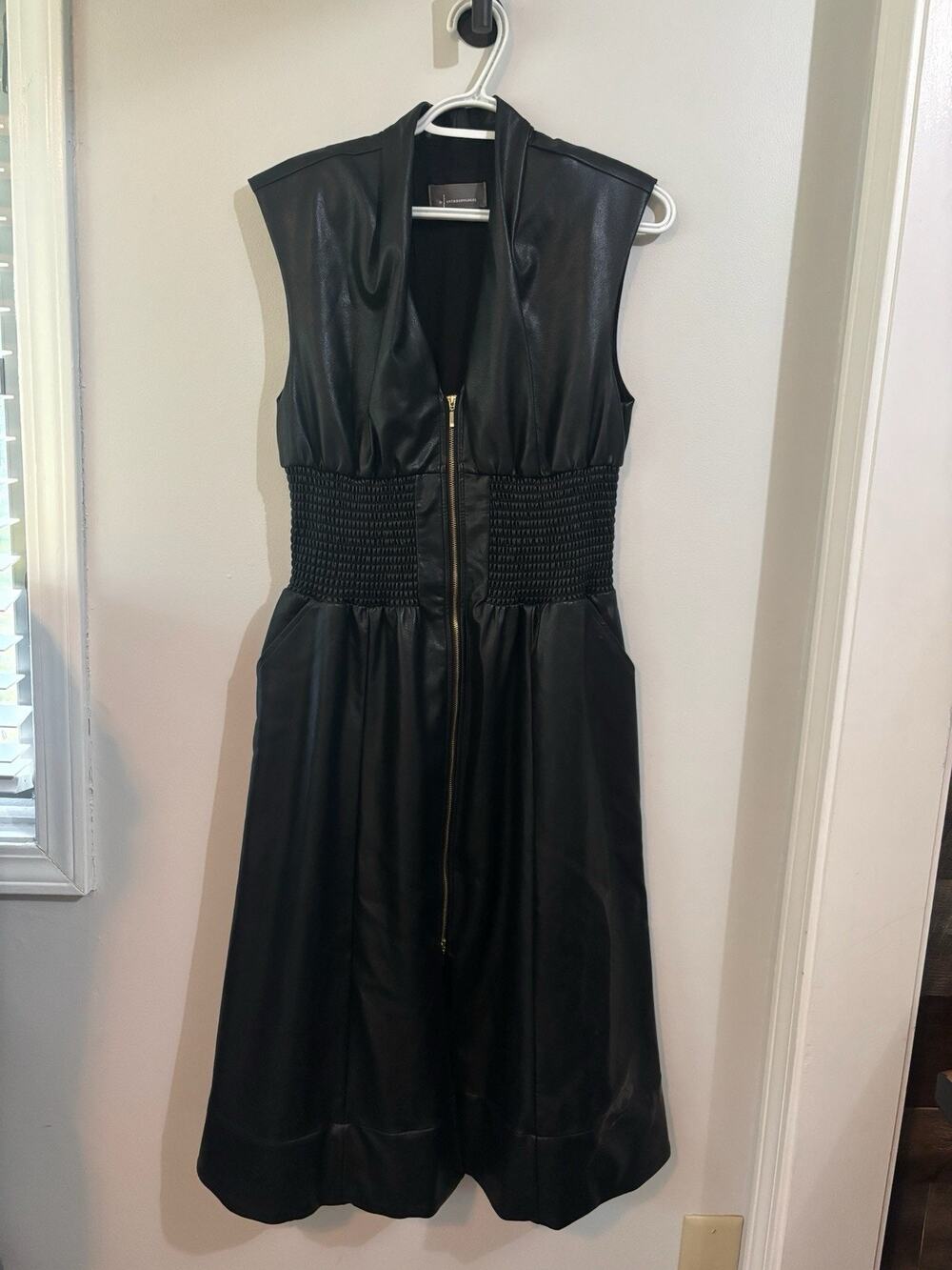 Anthropologie Tommie Faux Leather Midi Dress Black Sz Medium Petite